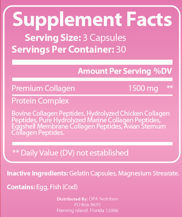 Collagen Peptides Supplement 1500mg Types I II III V and X supplement facts