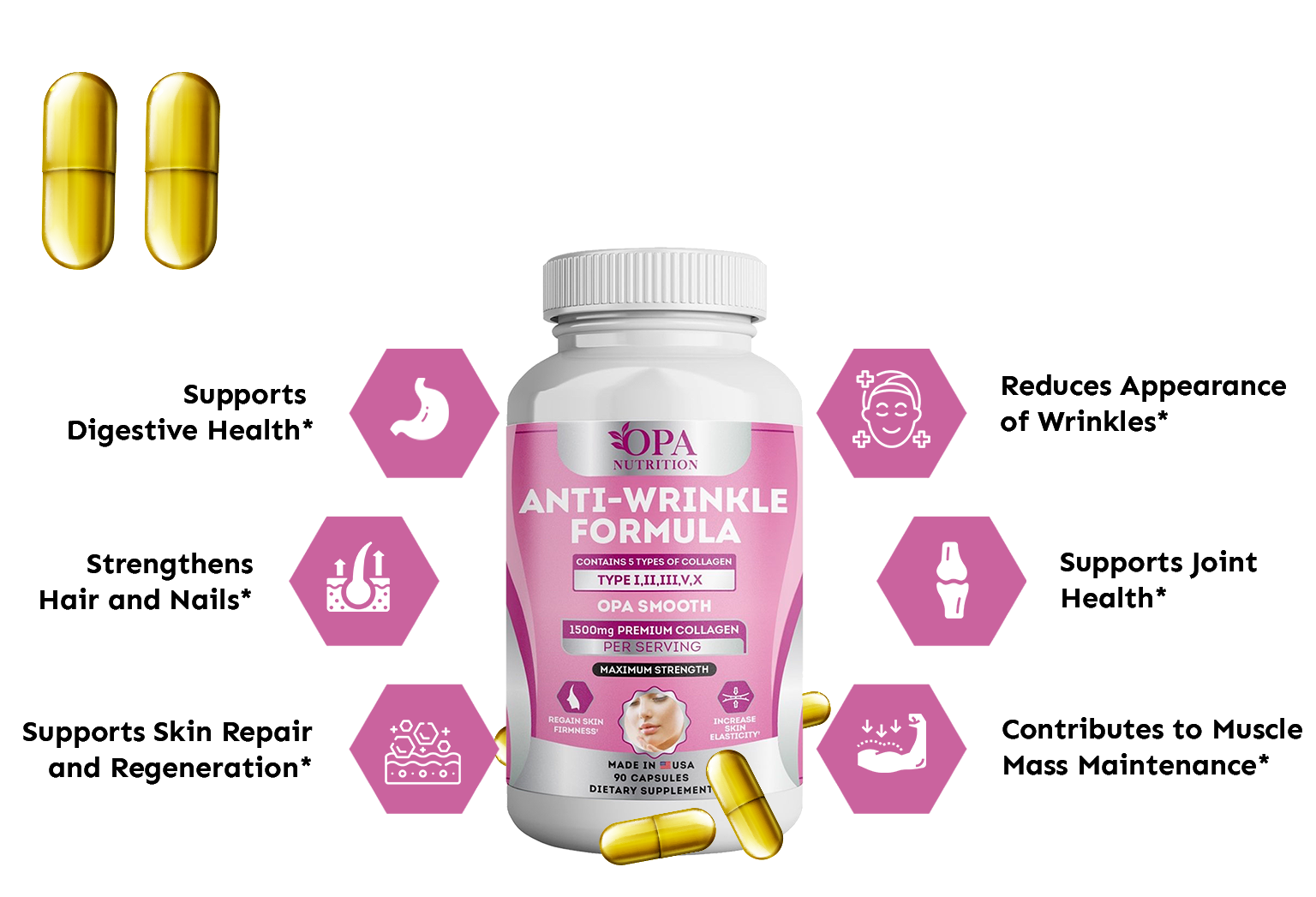 Benefits of Collagen Peptides Supplement 1500mg Types I II III V and X